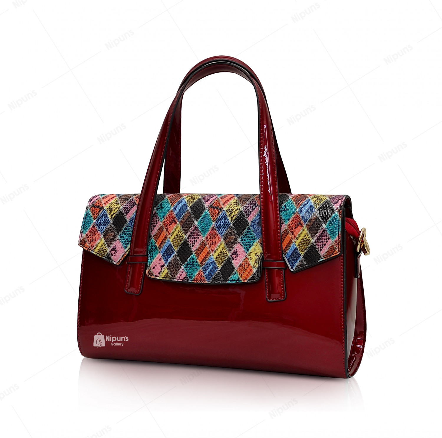QDER RED Multi PATTENT LEATHER BAG