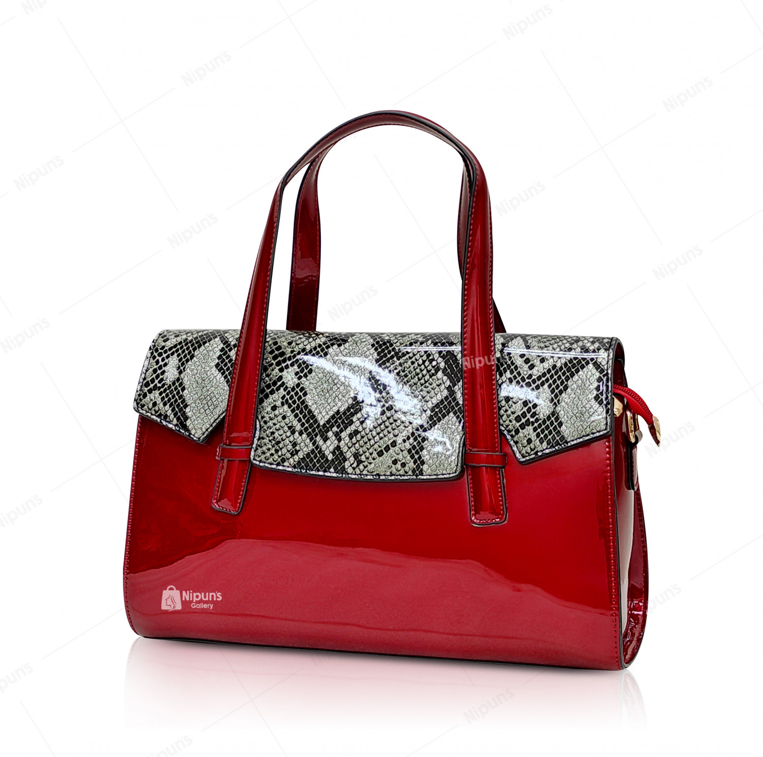 QDER RED with Silver PATTENT LEATHER BAG